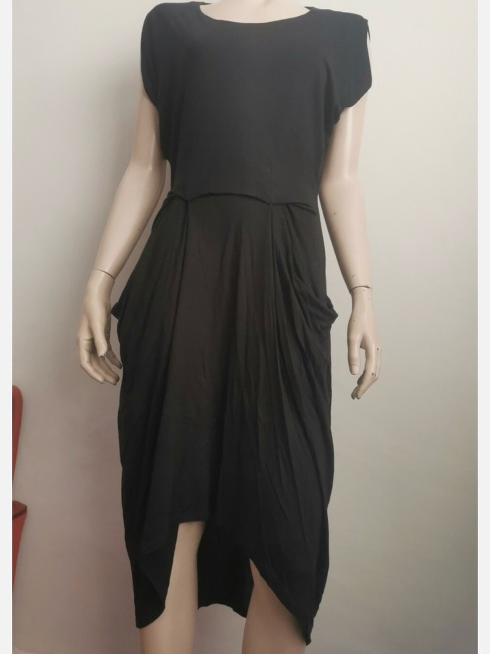 All Saints Black Draped High-Low Dress